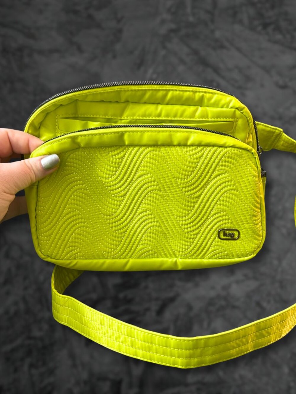 Lug Classic Quilted Belt Bag Crossbody Double Back in Lemon Lime Green - Picture 13 of 15